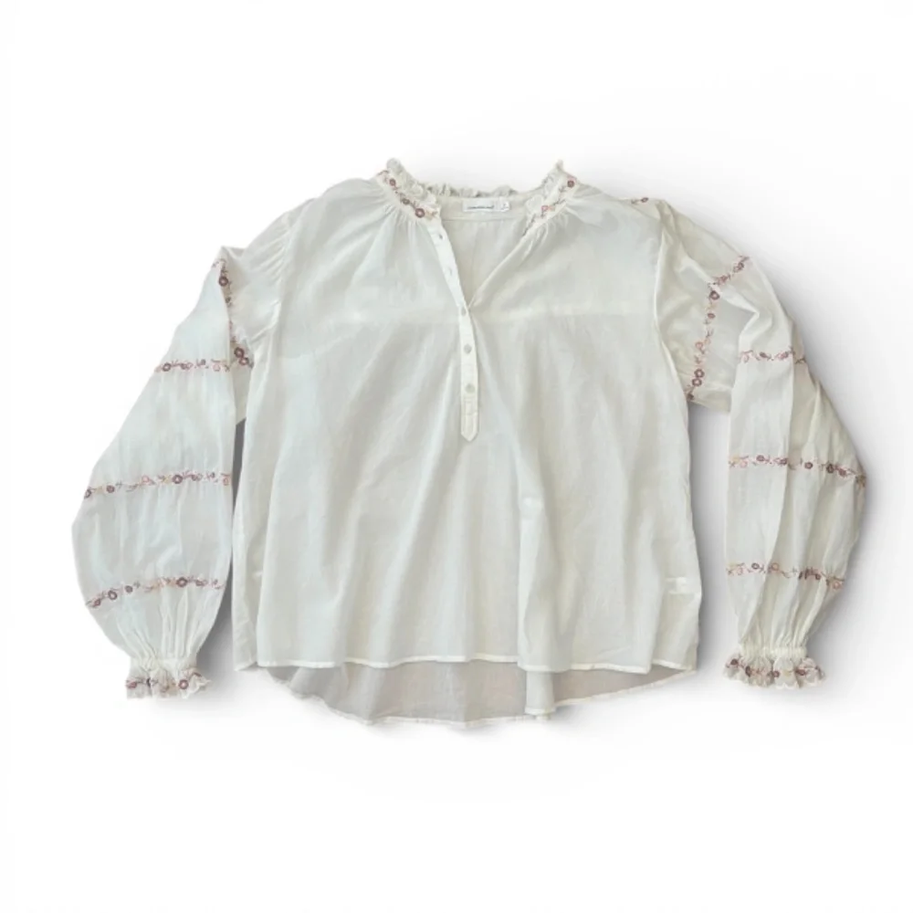Unsubscribed Embroidered Floral Blouse in White MSRP $280